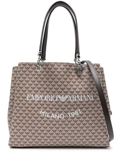 Emporio Armani Allover Logo Tote Bag - Natural