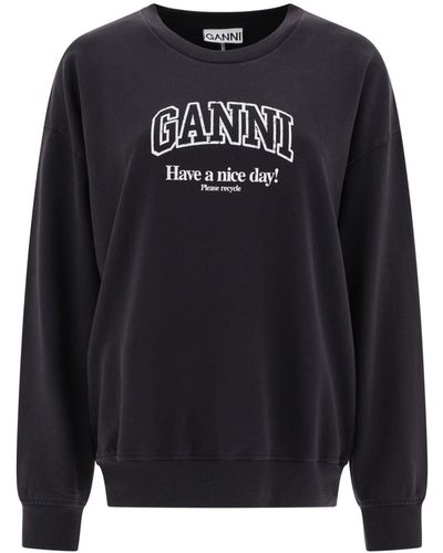 Ganni Logo Organic Cotton Sweatshirt - Black