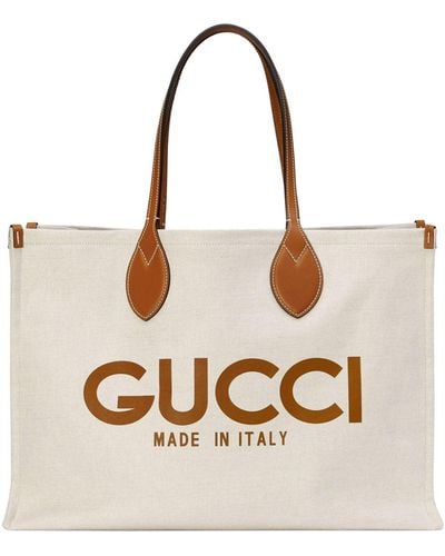 Gucci Medium Tote Bag With Print - Natural