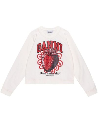 Ganni Printed Organic Cotton Sweatshirt - White