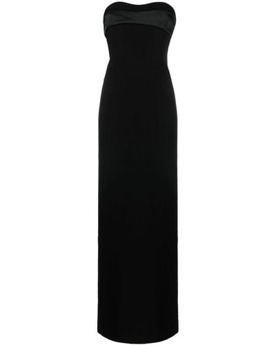 Monot Silk Crepe Long Dress - Black