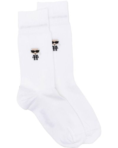 Karl Lagerfeld Intarsia-knit Logo Socks - White