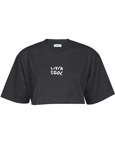 LIVINCOOL Cotton Oversized Crop Logo T-shirt - Blue