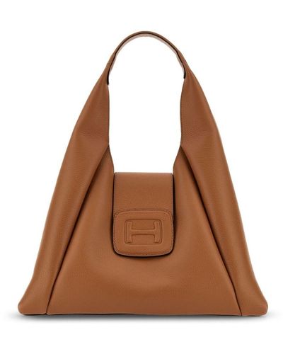 Hogan Borsa H-bag Hobo Media In Pelle - Marrone