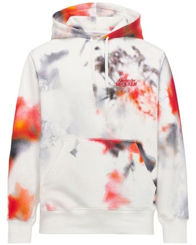Alexander McQueen Floral All Over Print Cotton Hoodie - Red