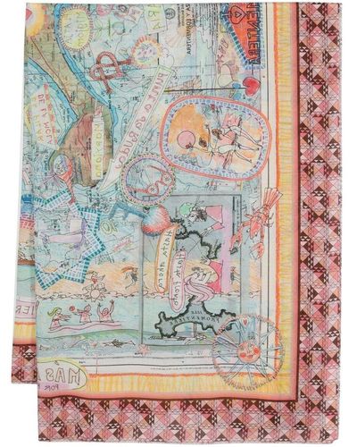 Faliero Sarti Formentera Illustration-print Scarf - Gray