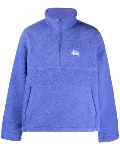 Stussy Half Zip Mock Neck Sweatshirt - Blue