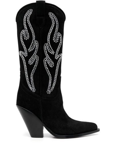 Sonora Boots Crystal Detail Suede Western Boots - Black
