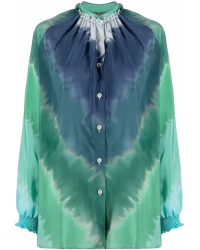 F.R.S For Restless Sleepers Tie-dye Print Ruffled-collar Silk Blouse - Blue