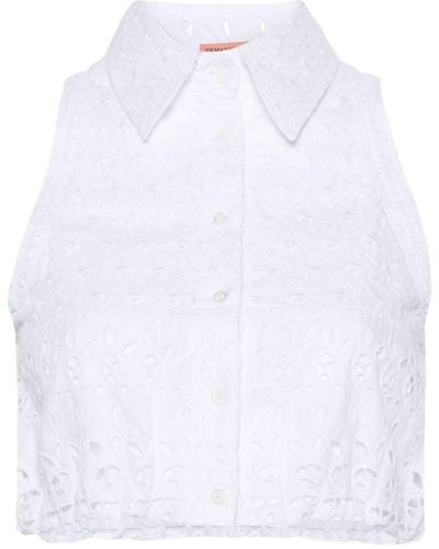 Ermanno Scervino Broderie-anglaise Cotton Top - White