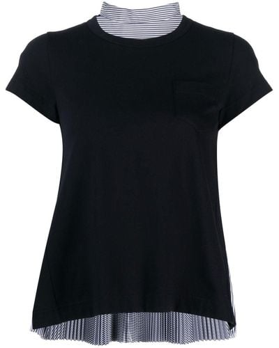 Sacai Draped-detail Two-tone Cotton T-shirt - Black