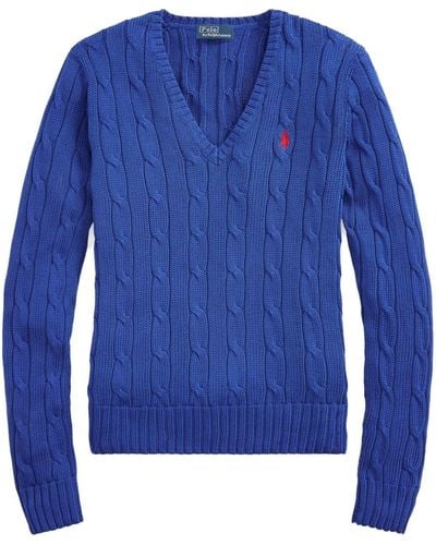 Polo Ralph Lauren Logo-embroidered Cable-knit Sweatshirt - Blue