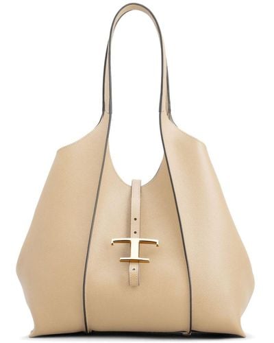 Tod's T Timeless Shopping Bag In Leather Small - Natural