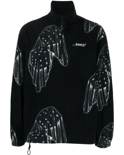 AWAKE NY Graphic-print Fleece Sweatshirt - Black