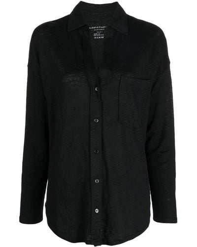 Majestic 3/4 Sleeve Linen Shirt - Black