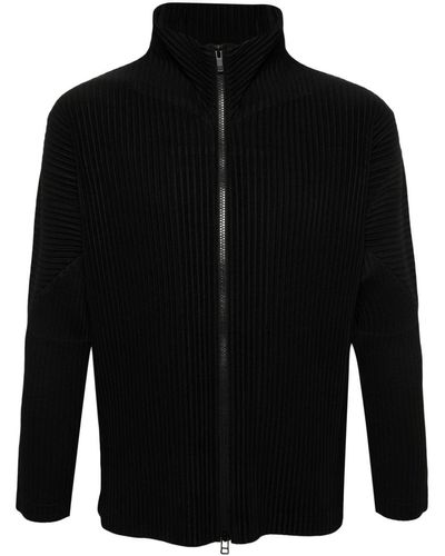 Issey Miyake Pleated Full Zip Cardigan - Black