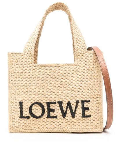 Loewe Font Raffia Mini Tote Bag - Natural