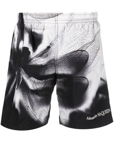 Alexander McQueen Dragonfly Print Swim Shorts - Grey