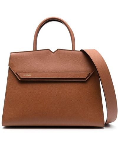 Valextra Duetto Leather Top-Handle Bag - Brown