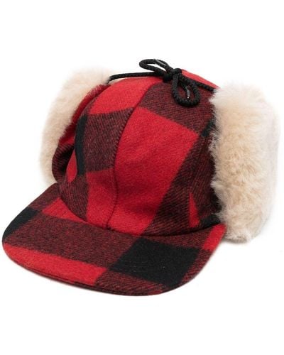 Filson Checked Shearling-trim Cap - Red