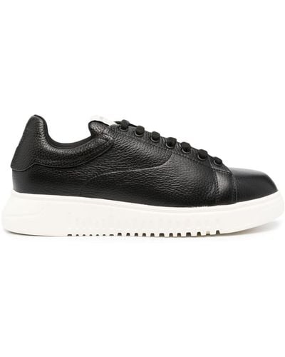 Emporio Armani Logo Leather Sneakers - Black