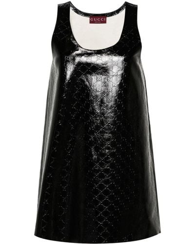 Gucci gg-debossed Leather Mini Dress - Black