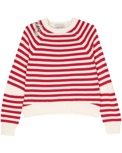 Semicouture Crystal-embellished Striped Sweater - Red