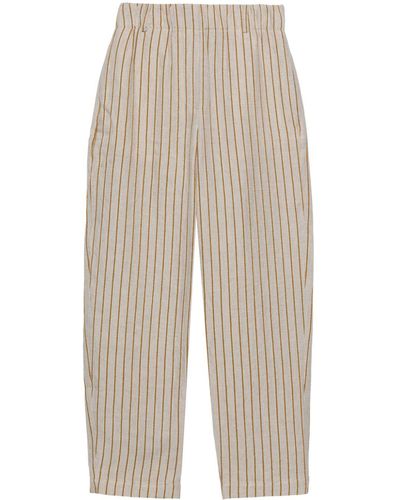 Alysi Elasticated Waist Striped Trousers - Natural