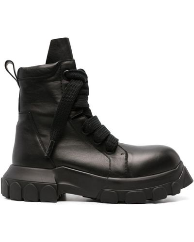 Rick Owens Men Jumbo Lace Laced Up Bozo Tractor Boots - Black