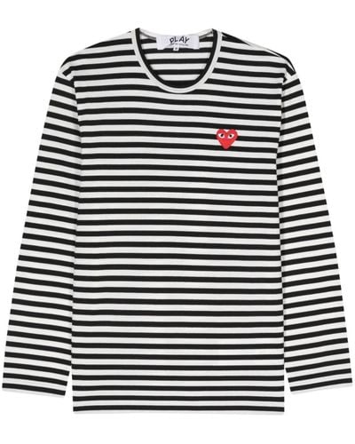 COMME DES GARÇONS PLAY Logo Striped Cotton T-Shirt - Black