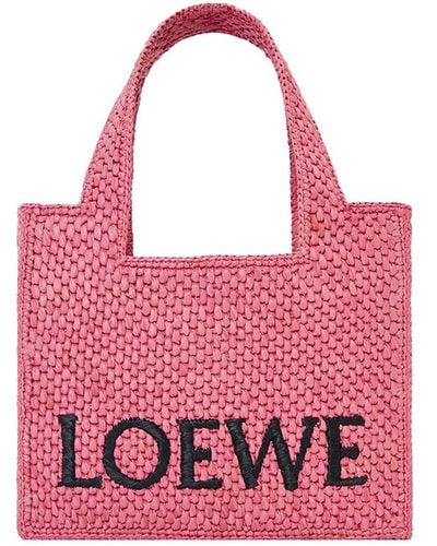 Loewe-Paulas Ibiza Loewe Font Raffia Mini Tote Bag - Pink