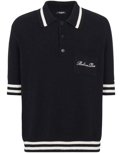 Balmain ' Iconica' Cotton Blend Polo Shirt - Black