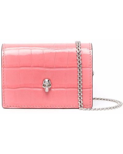 Alexander McQueen Skull Leather Card Holder On Chain - Pink