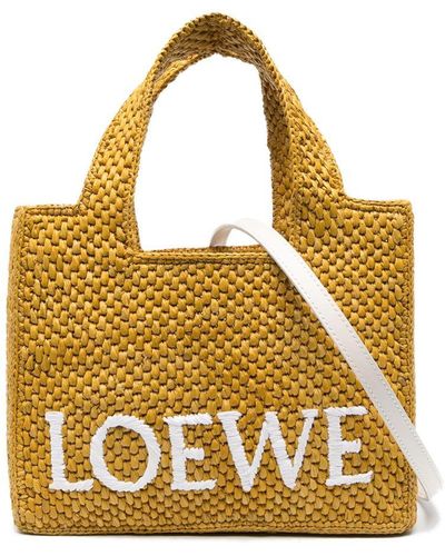 Loewe-Paulas Ibiza Loewe Font Small Raffia Tote Bag - Metallic