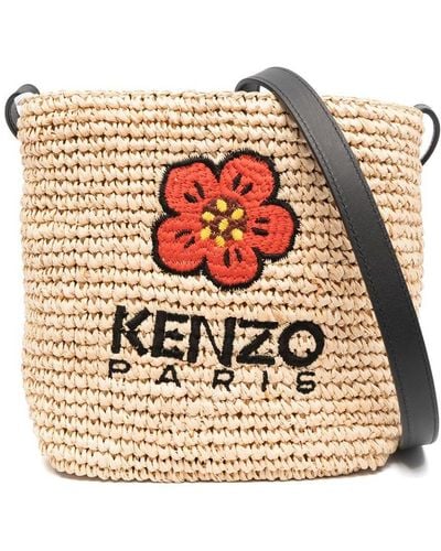 KENZO Boke Flower Straw Crossbody Bag - White