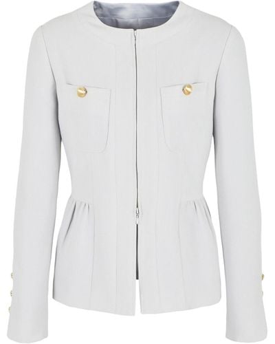 Emporio Armani Seersucker Peplum Jacket - White