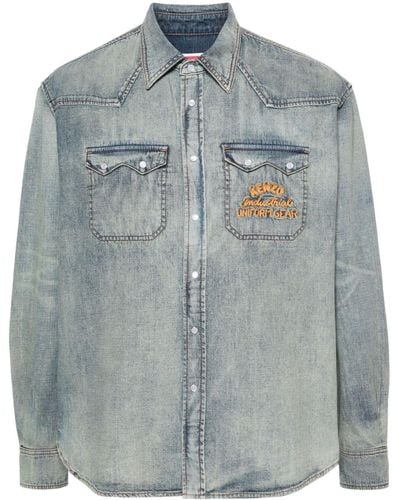 KENZO Denim Shirt With Embroidery - Gray