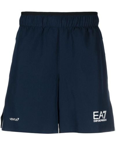 EA7 Logo-print Track Shorts - Blue