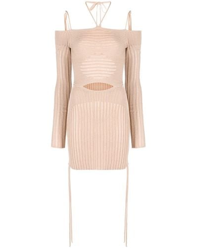 ANDREADAMO Ribbed-knit Mini Dress - Natural