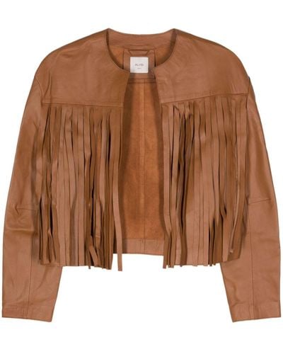 Alysi Fringed Leather Jacket - Brown