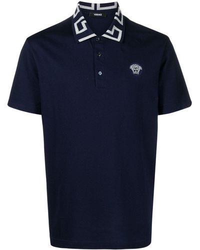 Versace Polo Shirt With Greca Collar - Blue