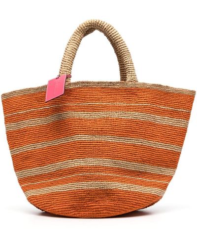 Manebí Horizontal-stripes Raffia Beach Bag - Orange