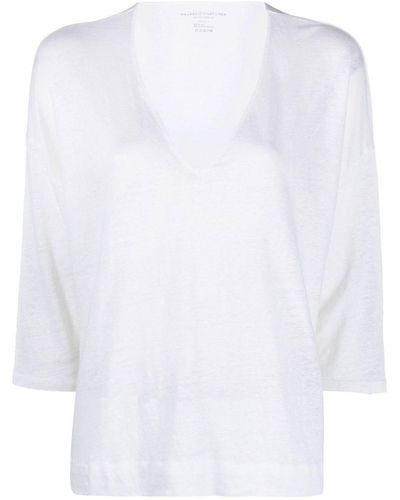 Majestic V-neck Linen Blend Sweater - White