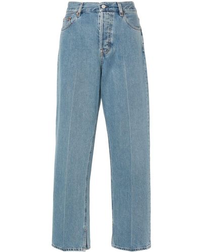 Gucci Pressed Crease Straight-leg Jeans - Women's - Polyester/cotton/calf Leather - Blue