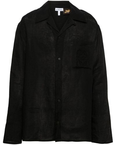 Loewe-Paulas Ibiza Anagram Linen Shirt - Black