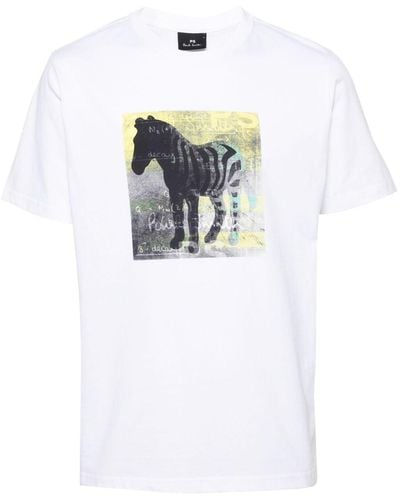 Paul Smith Motif-Print Organic Cotton T-Shirt - White