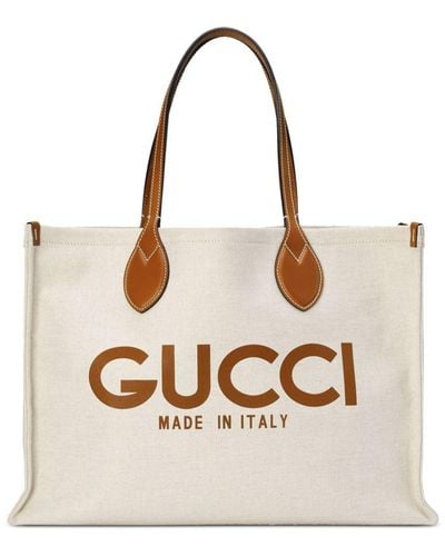 Gucci Logo Print Tote Bag - Natural