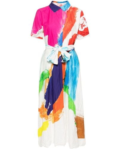 Daniela Gregis Abstract-print Belted Maxi Dress - White