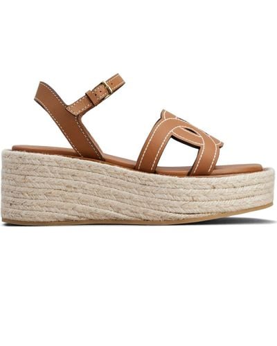 Tod's Rafia And Leather Wedge Sandals - Brown