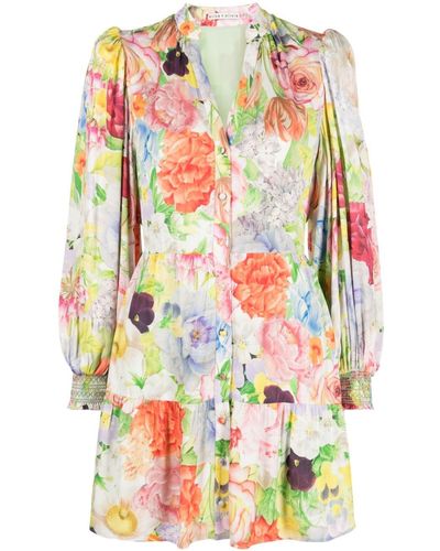 Alice + Olivia Antonette Floral-print Shirt Dress - Gray